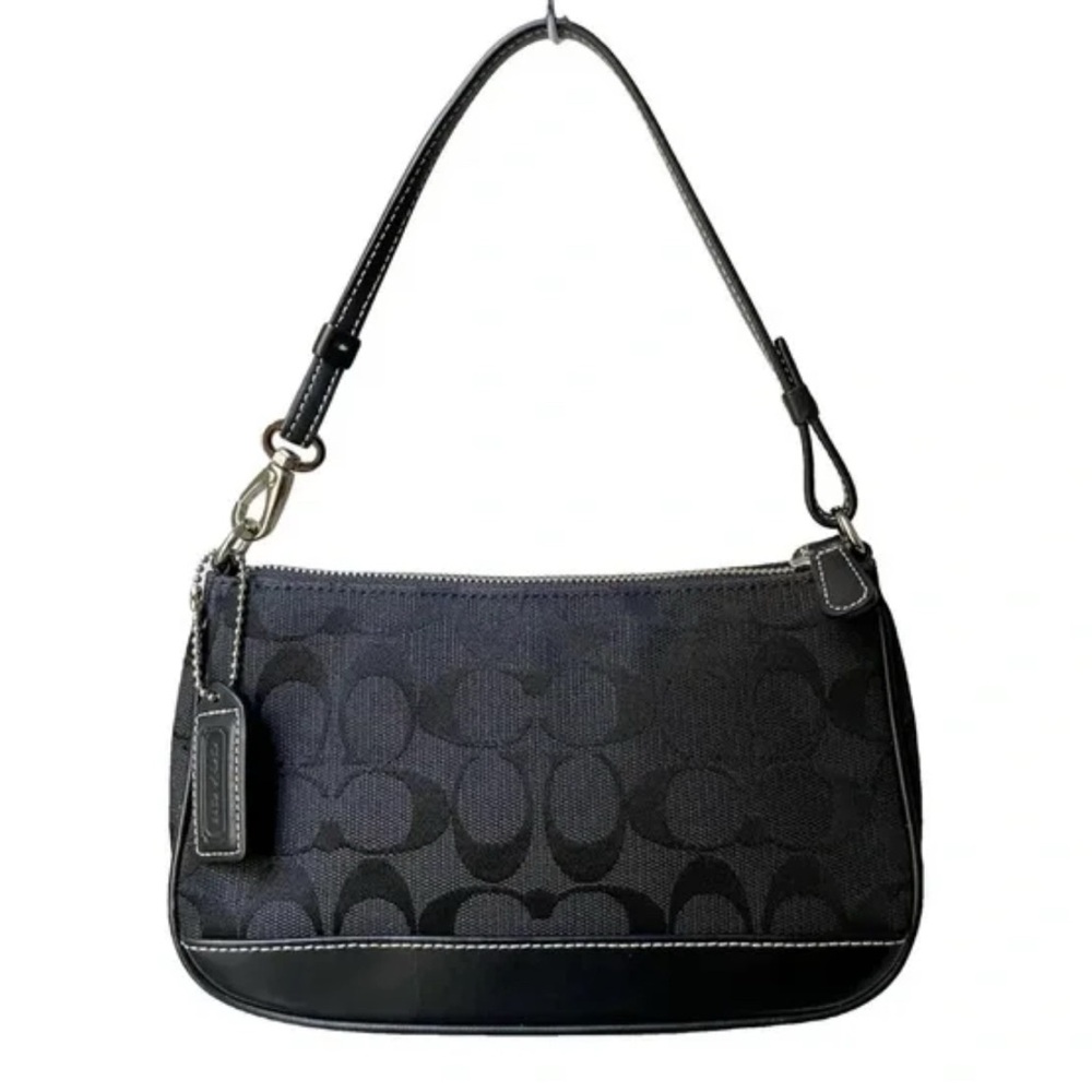 Y2K Coach Black Signature Sufflette 6094 Demi Jacquard Canvas & Leather Mini Bag